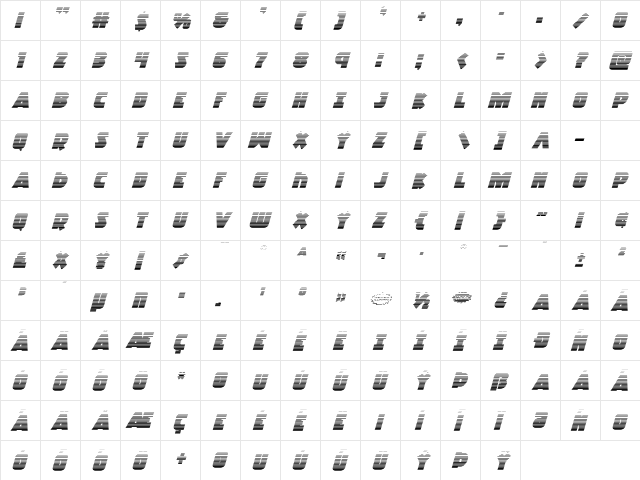 Racket Squad Gradient Italic Italic  glyph index