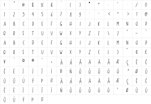 Gustisans Regular  glyph index