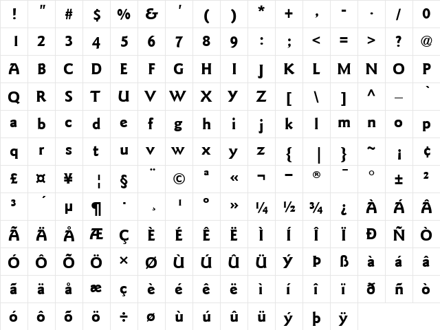 ITCGoudySans Bold  glyph index