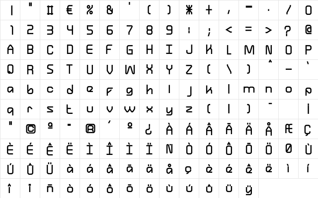 Canaletto Thin  glyph index