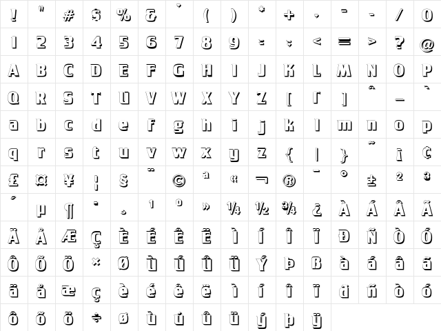 Tobago Poster Shadow Regular  glyph index