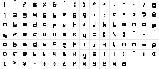 Mr Quicke Regular  glyph index