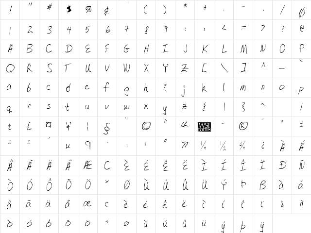 KitsHand Regular  glyph index