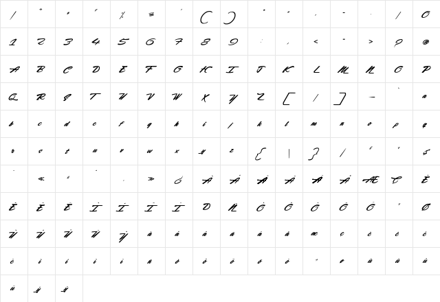 Rocking Season Regular  glyph index