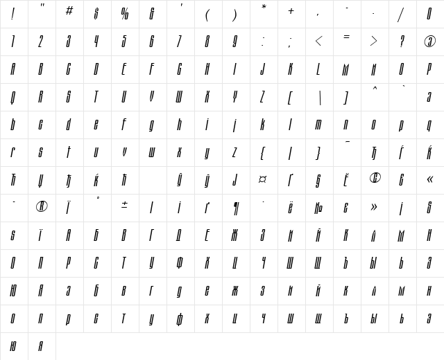 MontblancCTT Italic  glyph index