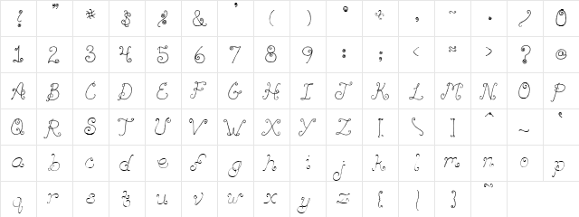 PC Curly Que Regular  glyph index