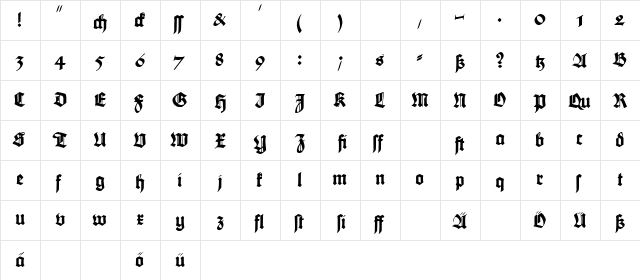 Maximilian Gotisch Regular  glyph index