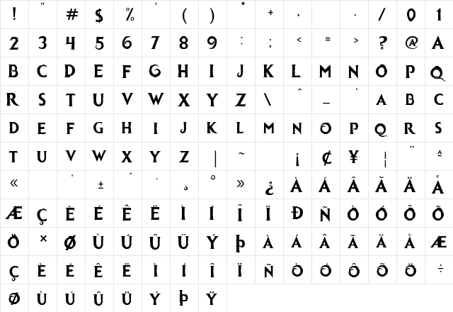 Ice kingdom Bold  glyph index