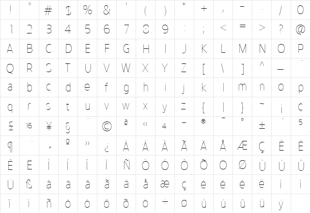 TFForeverTwo Thin  glyph index