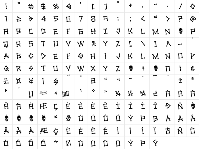xBONES Rotated Regular  glyph index