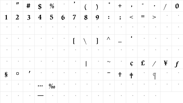 BeckenhamBoldTab Regular  glyph index