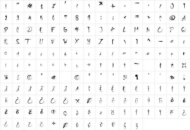 Kaidomaru Regular  glyph index