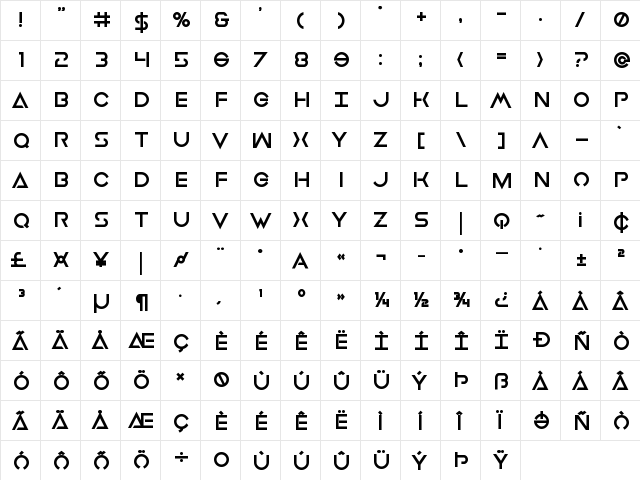 Earth Orbiter Extra-Bold Bold  glyph index