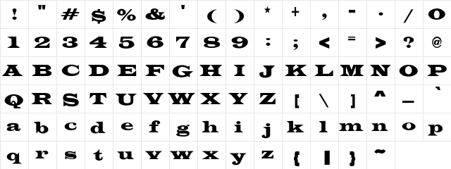 LatinWideCnd-No Regular  glyph index