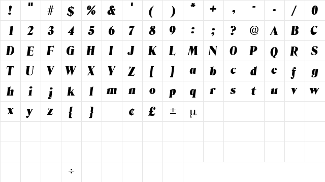 KazanDisplaySSK Italic  glyph index