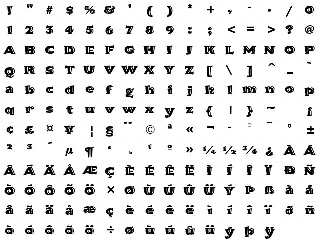 Hornpype ITC Std Regular  glyph index