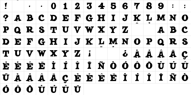 JMH SALOON Regular  glyph index