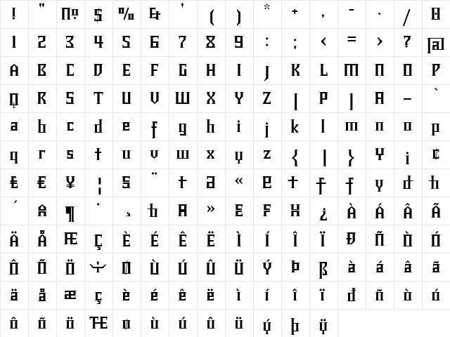 Chalice Bold  glyph index