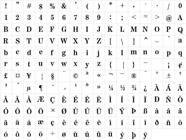 Worldwide Bold  glyph index