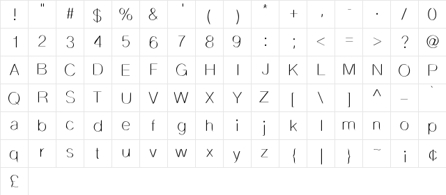 DelicateSans Medium  glyph index