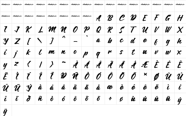 Anthares Demo Regular  glyph index