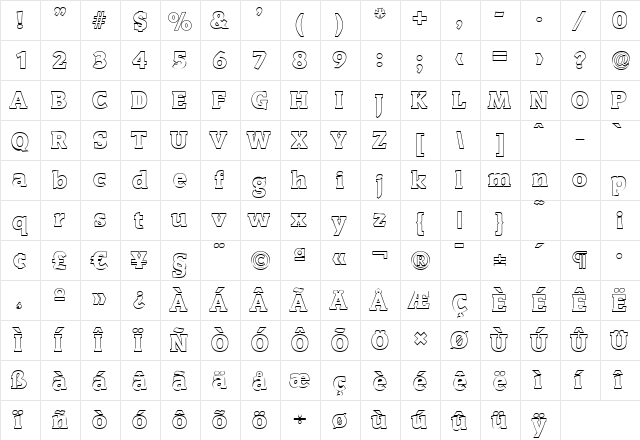 KevinBeckerOutline-Heavy Regular  glyph index
