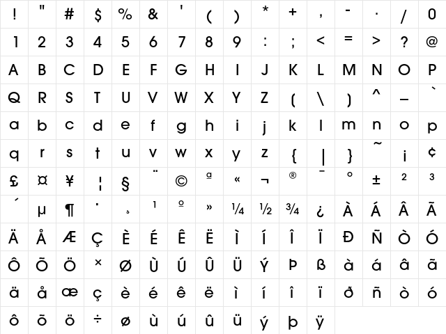 AvantGardEF Medium  glyph index