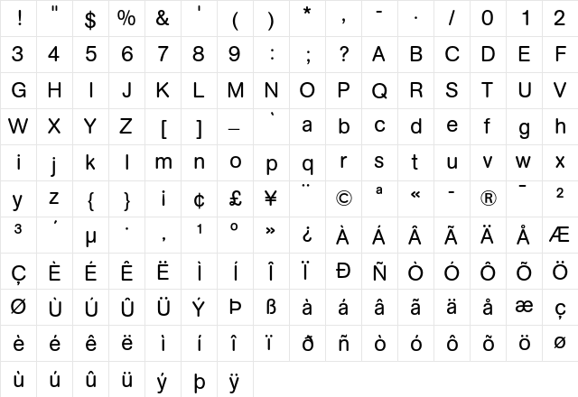AG Book Rounded Regular  glyph index
