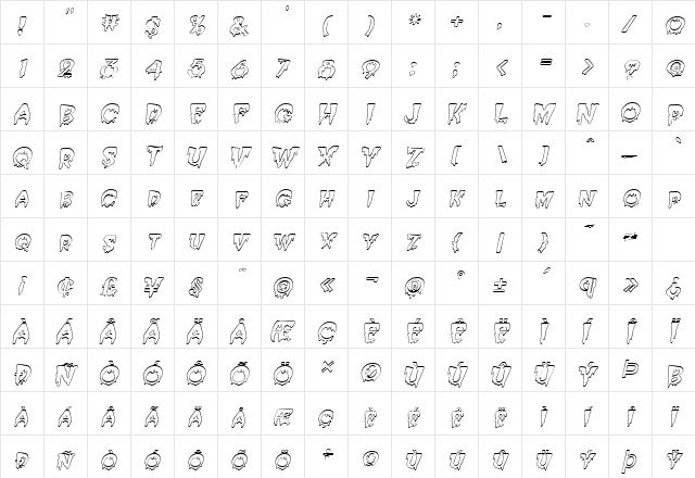 Creepy Hollow Italic  glyph index