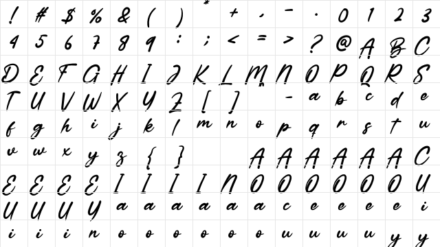 Homelove Regular  glyph index