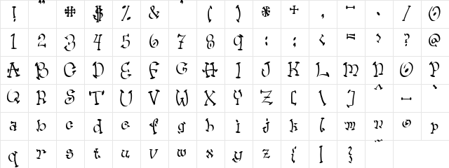 Slanting Deserts Regular  glyph index