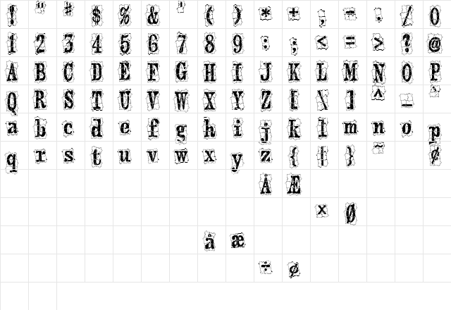 puzzleface regular  glyph index