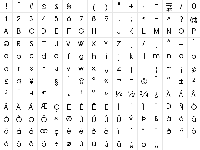 Typo Grotesk Regular  glyph index