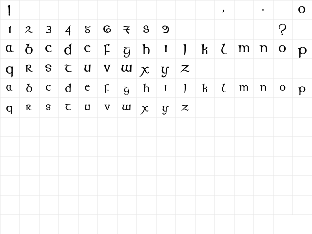 Celtext Regular  glyph index