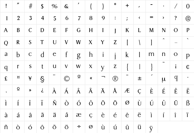 Dragon-Light Regular  glyph index