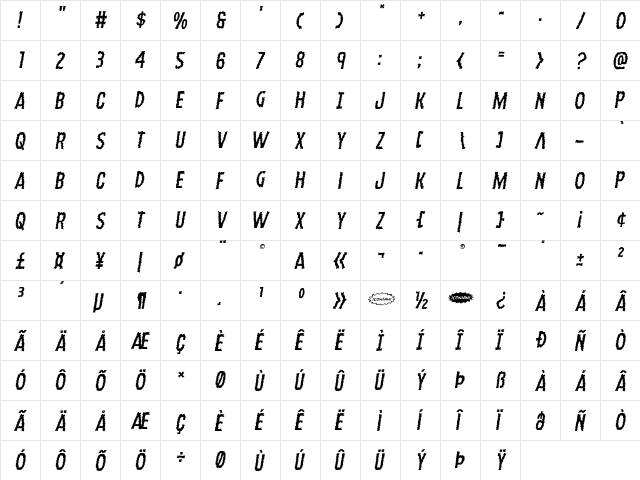Ampire Semi-Italic Semi-Italic  glyph index