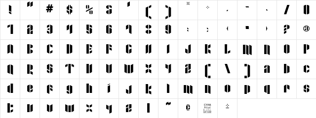 Xacto Blade Regular  glyph index