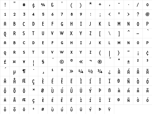 BaseTwelve Medium  glyph index