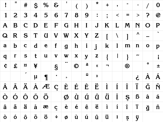 TR Eagles Bold  glyph index