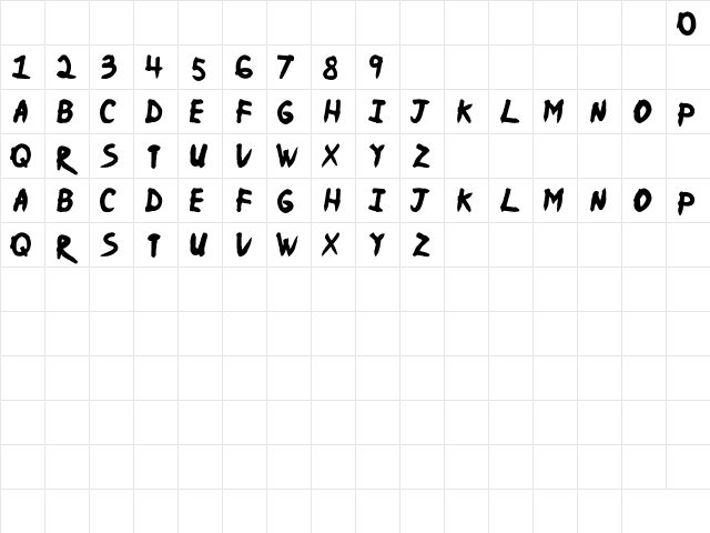 Ninja Naruto Regular  glyph index