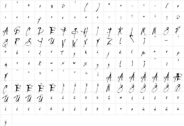 Lassigue Regular  glyph index