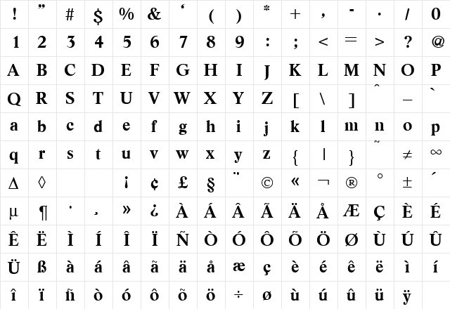 Ligature Bold  glyph index