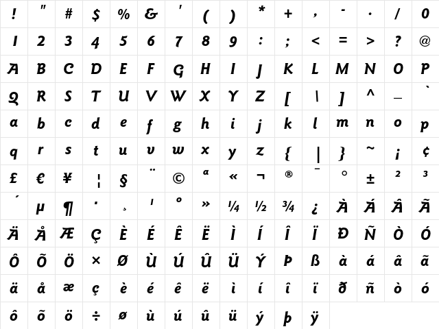 ITC Goudy Sans LT Bold Italic  glyph index