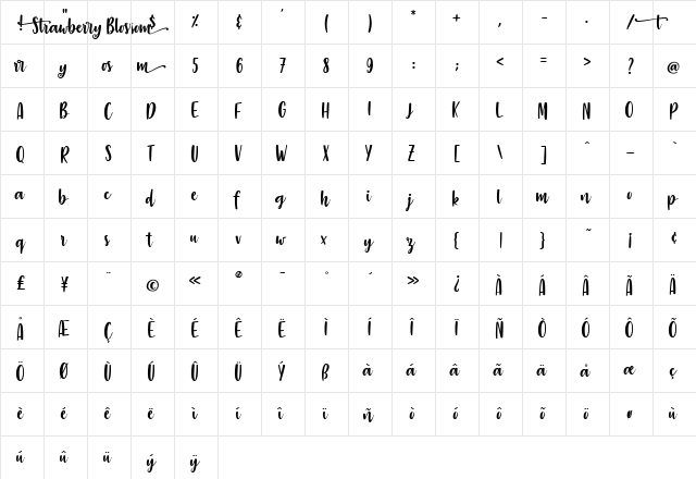 Strawberry Blossom Regular  glyph index