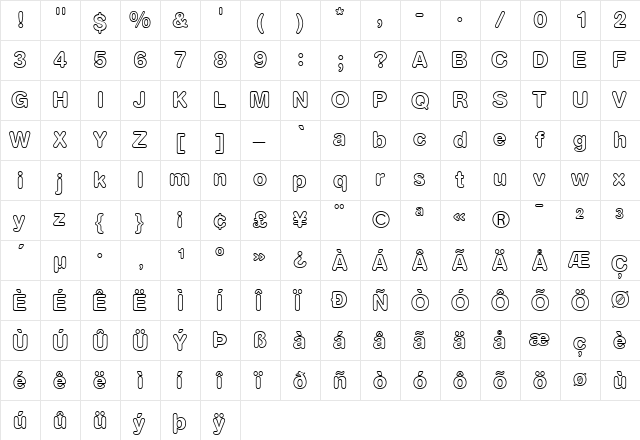 AG Book Rounded Bold  glyph index