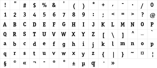 OfficinaSerifC Bold  glyph index