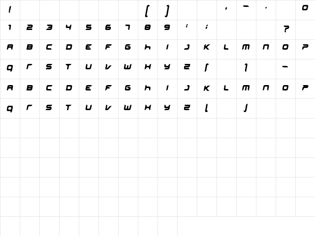 miniskap Regular  glyph index