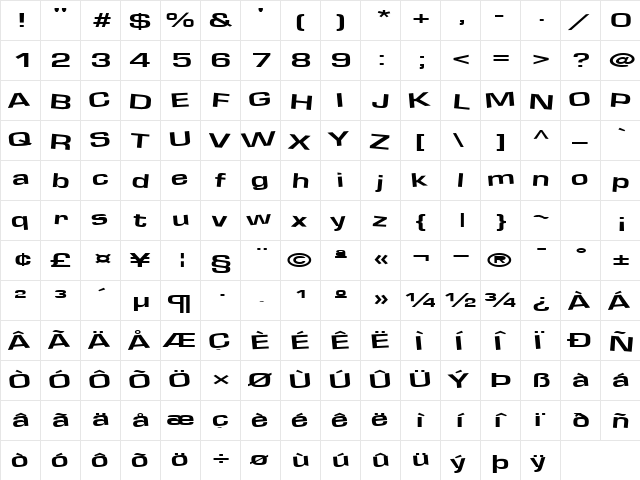 Soda Regular  glyph index