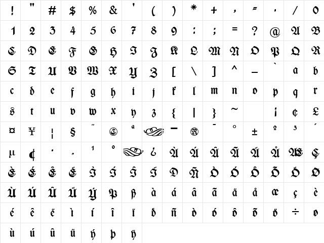 WieynckFrakturUNZ1L Bold Italic  glyph index