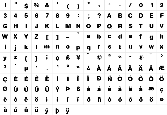 AG Book Rounded Bold  glyph index